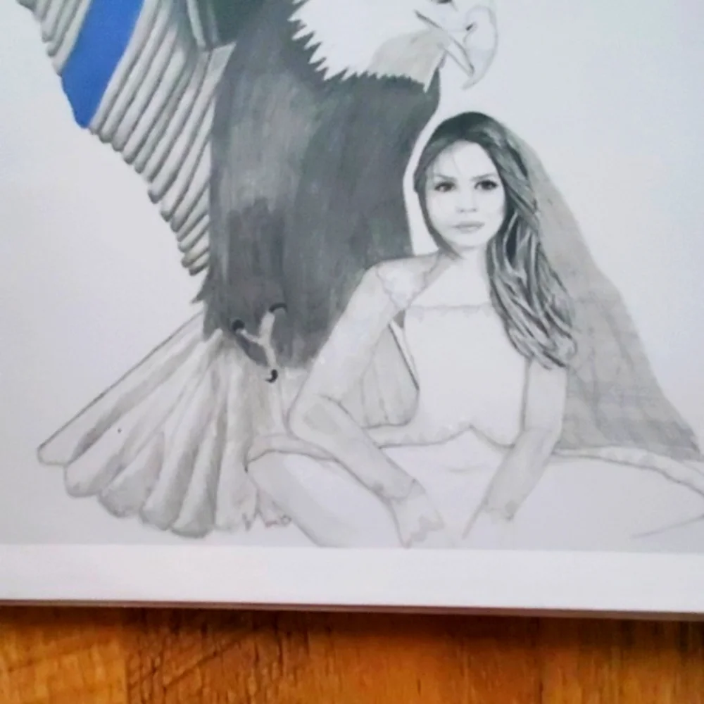 Hand Drawn‎ Art Print 8x10 Eagle with Bride 